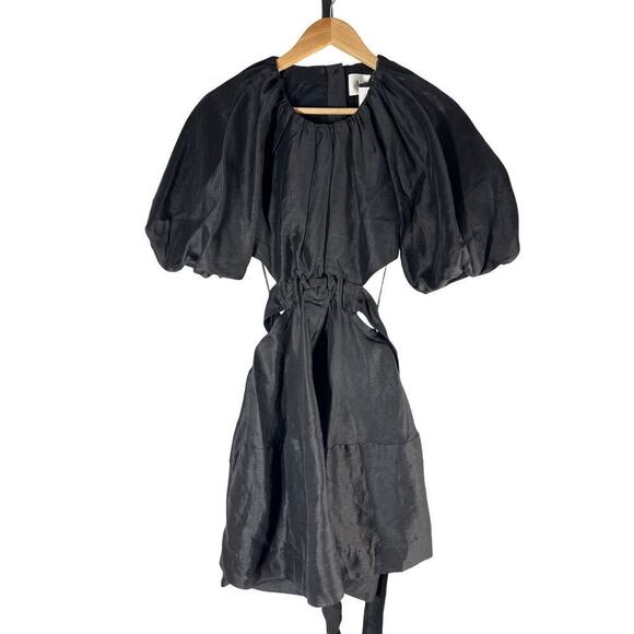 AJE Black Onyx Mimosa Cutout Mini Linen Blend Dress Size AU 6  US 2 XS - Picture 2 of 14